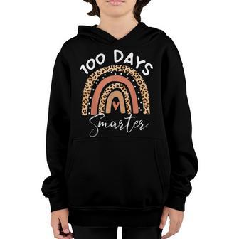 100 Days Smarter Happy 100Th Day Of School Rainbow Leopard V53 Youth Hoodie - Thegiftio UK