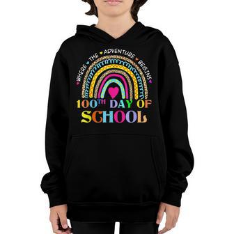 100 Days Smarter Happy 100Th Day Of School Rainbow Leopard V55 Youth Hoodie - Thegiftio UK