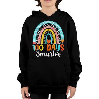 100 Days Smarter Happy 100Th Day Of School Rainbow Leopard V56 Youth Hoodie - Thegiftio UK