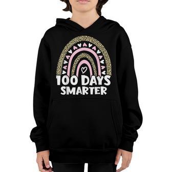 100 Days Smarter Happy 100Th Day Of School Rainbow Leopard V7 Youth Hoodie - Thegiftio UK