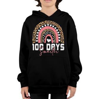 100 Days Smarter Happy 100Th Day Of School Rainbow Leopard V8 Youth Hoodie - Thegiftio UK