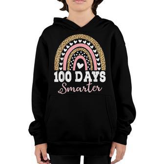 100 Days Smarter Happy 100Th Day Of School Rainbow Leopard V9 Youth Hoodie - Thegiftio UK