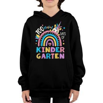 100 Days Smarter Happy 100Th Day Of School Rainbow Unicorn Youth Hoodie - Thegiftio UK