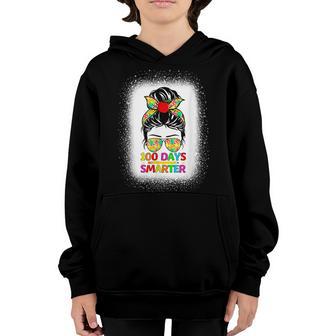 100 Days Smarter Messy Bun Teacher Happy 100Th Day Of School Youth Hoodie - Thegiftio UK