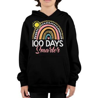 100 Days Smarter Rainbow Leopard Happy 100Th Day Of School V3 Youth Hoodie - Thegiftio UK