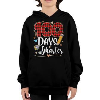 100 Days Smarter Red Plaid Teacher Kids 100Th Day Of School Youth Hoodie - Thegiftio UK