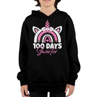 100 Days Smarter Teacher 100Th Day Of School Unicorn Rainbow Youth Hoodie - Thegiftio UK