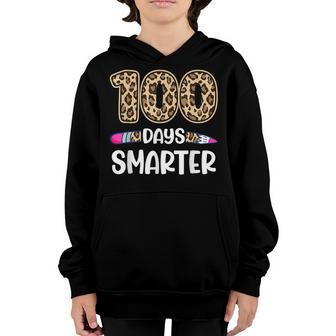 100 Days Smarter Teacher Student 100Th Day Of School Leopard Youth Hoodie - Thegiftio UK