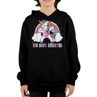 100 Days Smarter Unicorn Rainbow Happy 100Th Day Of School Youth Hoodie - Thegiftio UK