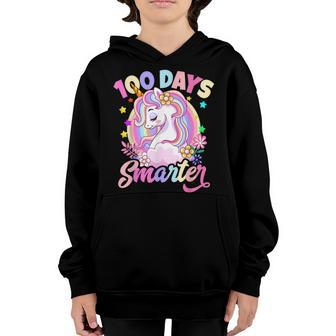 100 Days Smarter Unicorn Teacher Girls 100Th Day Of School Youth Hoodie - Thegiftio UK