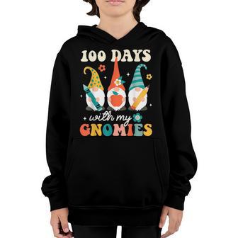 100 Days With My Gnomies 100 Days Of School Groovy Retro V2 Youth Hoodie - Thegiftio UK