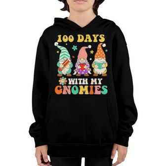 100 Days With My Gnomies 100 Days Of School Groovy Retro V2 Youth Hoodie - Seseable