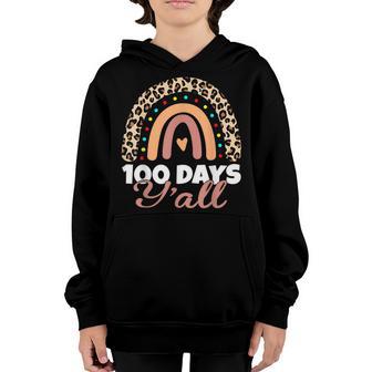 100 Days Yall Funny 100Th Day Of School Rainbow Leopard Youth Hoodie - Thegiftio UK