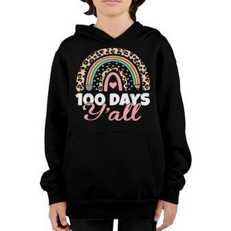 100 Days Yall Happy 100Th Day Of School Rainbow Leopard Youth Hoodie - Thegiftio UK