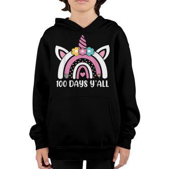 100 Days Yall Leopard Gift 100Th Day Of School Rainbow Youth Hoodie - Thegiftio UK
