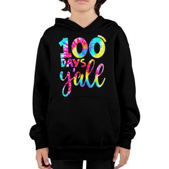 100 Days Yall Teacher Kids 100Th Day Of School Tie Dye Youth Hoodie - Thegiftio UK