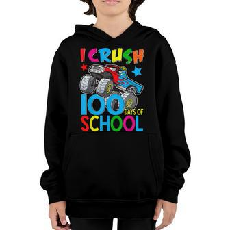 100Th Day I Crush 100 Days Of School Monster Truck Boys Kids Youth Hoodie - Seseable