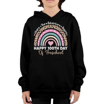 100Th Day Of Preschool For Teachers Rainbow Leopard Youth Hoodie - Thegiftio UK