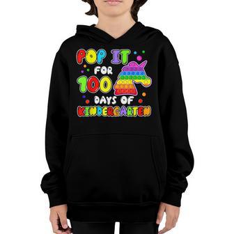 100Th Day Of School 100 Days Of Kindergarten Unicorn Pop It Youth Hoodie - Thegiftio UK