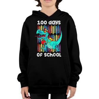 100Th Day Of School Boys Kids Dino 100 Days Dinosaur T Rex Youth Hoodie - Seseable