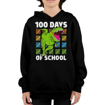100Th Day Of School Boys Kids Dino 100 Days Dinosaur T-Rex Youth Hoodie - Seseable