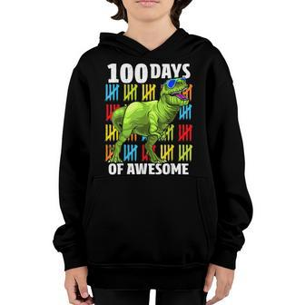 100Th Day Of School Boys Kids Dino 100 Days Dinosaur T-Rex Youth Hoodie - Seseable