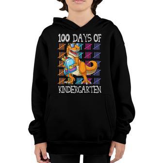 100Th Day Of School Boys Trex 100 Days Of Kindergarten Youth Hoodie - Thegiftio UK