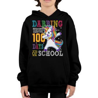 100Th Day Of School Dabbing Unicorn Boys Girls Gifts Youth Hoodie - Thegiftio UK