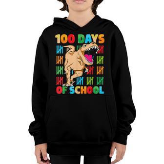 100Th Day Of School Dino Kids Happy 100 Days Dinosaur T-Rex Youth Hoodie - Thegiftio UK