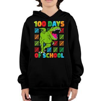 100Th Day Of School Dino Kids Happy 100 Days Dinosaur T-Rex Youth Hoodie - Thegiftio UK