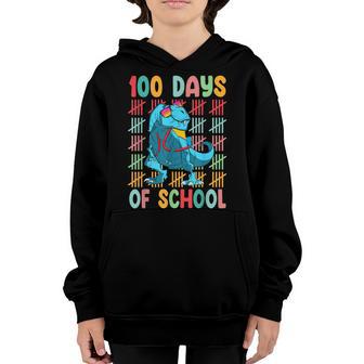 100Th Day Of School Dino Kids Happy 100 Days Dinosaur T-Rex Youth Hoodie - Thegiftio UK
