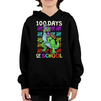 100Th Day Of School Dino Kids Happy 100 Days Dinosaur T-Rex Youth Hoodie - Thegiftio UK