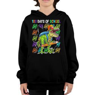 100Th Day Of School For Toddlers Kids Kids T-Rex Youth Hoodie - Thegiftio UK