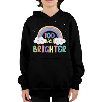 100Th Day Of School Teacher 100 Days Brighter Rainbow Youth Hoodie - Thegiftio UK
