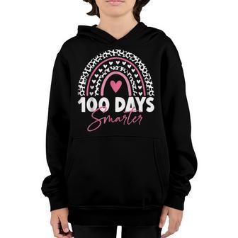100Th Day Of School Teacher 100 Days Smarter Leopard Rainbow V10 Youth Hoodie - Thegiftio UK