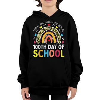 100Th Day Of School Teacher 100 Days Smarter Leopard Rainbow V2 Youth Hoodie - Thegiftio UK