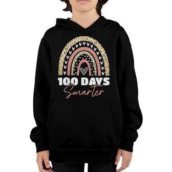 100Th Day Of School Teacher 100 Days Smarter Leopard Rainbow V3 Youth Hoodie - Thegiftio UK