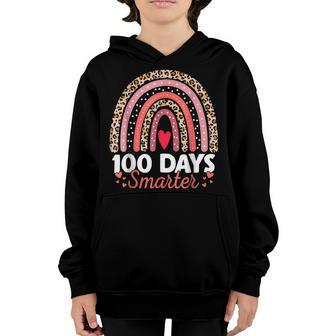 100Th Day Of School Teacher 100 Days Smarter Leopard Rainbow V5 Youth Hoodie - Seseable