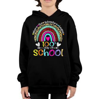 100Th Day Of School Teacher 100 Days Smarter Leopard Rainbow Youth Hoodie - Thegiftio UK