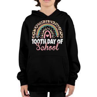 100Th Day Of School Teacher 100 Days Smarter Rainbow Leopard Youth Hoodie - Thegiftio UK