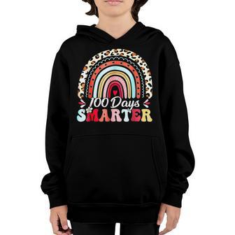 100Th Day Of School Teacher Leopard Rainbow 100 Days Smarter V2 Youth Hoodie - Thegiftio UK