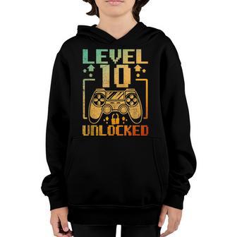 10Th Birthday Boy Level 10 Unlocked 10 Year Old Video Games Youth Hoodie - Thegiftio UK