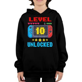 10Th Birthday Boy Level 10 Unlocked Video Gamer Birthday Youth Hoodie - Seseable
