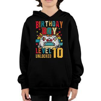 10Th Birthday Boys Gifts Level 10 Unlocked Video Games Boys Youth Hoodie - Seseable