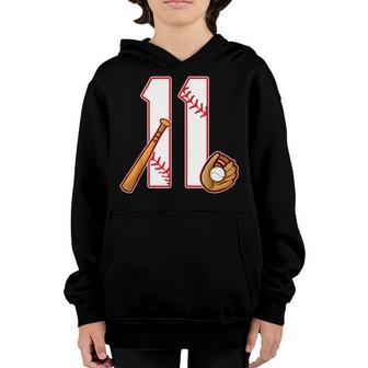 11 Year Old Baseball Player 11Th Birthday Party Boy Youth Hoodie - Thegiftio UK
