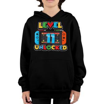 11 Year Old Boy Level 11 Unlocked 11Th Birthday Video Gamer Youth Hoodie - Thegiftio UK