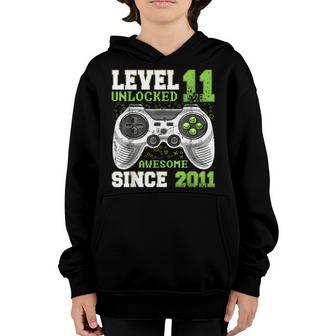 11 Year Old Boy Level 11 Unlocked Awesome 2011 11Th Birthday V2 Youth Hoodie - Thegiftio UK