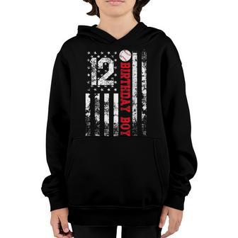 12Th Birthday American Flag Baseball Boy 12 Year Old Youth Hoodie - Thegiftio UK