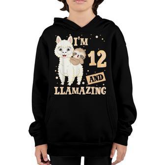 12Th Birthday I Am 12 Years Old And Llamazing Llama Girl Youth Hoodie - Thegiftio UK