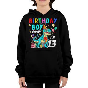 13 Year Old 13Th Birthday Boy T Rex Dinosaur V2 Youth Hoodie - Thegiftio UK